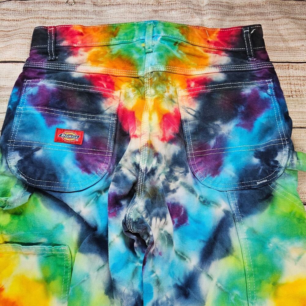 Dickies Men's Carpenter Painter Pants Custom Tie Dye Rainbow Workwear 30x30 - Picture 6 of 7